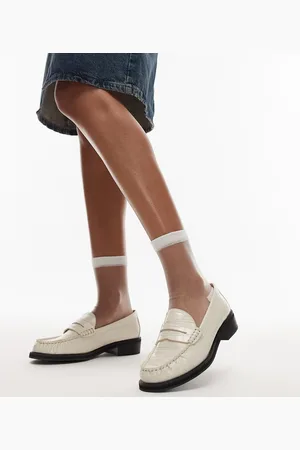Topshop – Carter – Loafer in Wollweiß mit Kroko-Print und gerafftem Detail