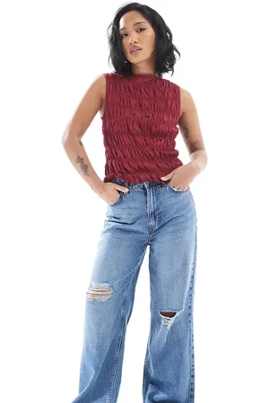 New Look – Zerrissene Jeans in Mittelblau mit weitem Bein