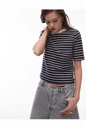 MANGO – Gestreiftes T-Shirt in mit farblich abgesetztem Ausschnitt