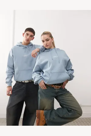 Dr Denim Dr. Denim – Damien – Schwerer Unisex-Kapuzenpullover in Taubenblau mit Logo vorne