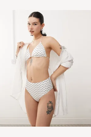 Monki – Mix and Match – Bikinislip in mit hohem Bund und schwarzem Punktemuster