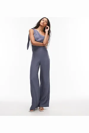 MANGO – Drapierter Jumpsuit in Grau mit One-Shoulder-Träger