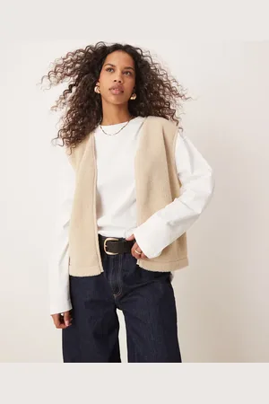 ASOS – Teddyfell-Weste in Steinbeige mit Einfassung