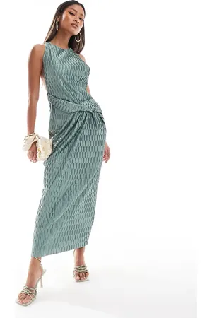 ASOS – Hochgeschlossenes, plissiertes Midikleid in mit gedrehtem Detail am Rücken