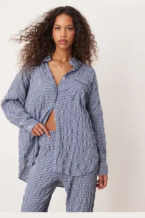 Free People – Strukturiertes Pyjama-Hemd in Marineblau, Kombiteil