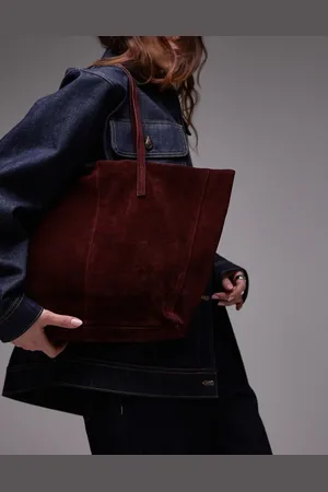 MANGO – Schultertasche aus Wildleder in Burgunderrot