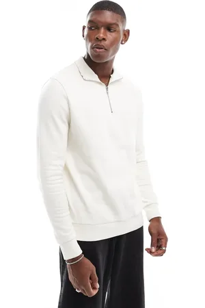 ASOS – Basic-Sweatshirt in Steinbeige mit kurzem Reißverschluss