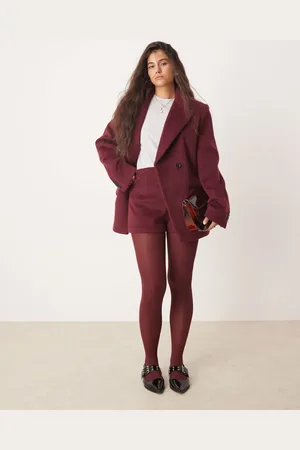ASOS – Elegante Shorts in dunklem Kirschrot mit hohem Bund und Woll-Optik