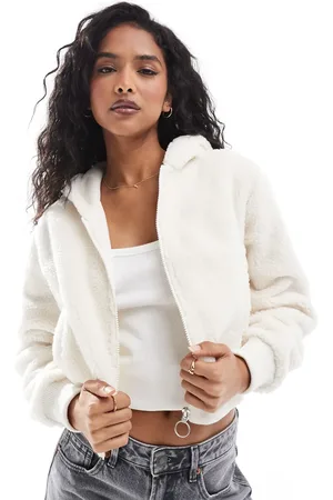 Cotton On Cotton On – Teddyfell-Jacke in Kokosmilchweiß mit Reißverschluss und Kapuze