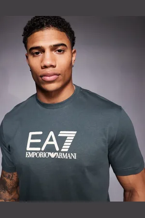 EA7 Armani – – T-Shirt in Dunkelgrün mit mittigem Logo
