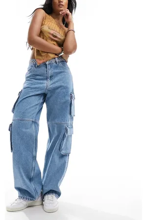 Dr Denim – Donna – Multimodulare Cargo-Jeans mit lockerer Passform, hoher Taille und geradem Bein in Stream-Sky-Retro-Waschung