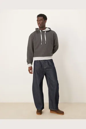 ASOS – Kastiger Oversize-Kapuzenpullover in Anthrazit mit kontrastierendem Saum