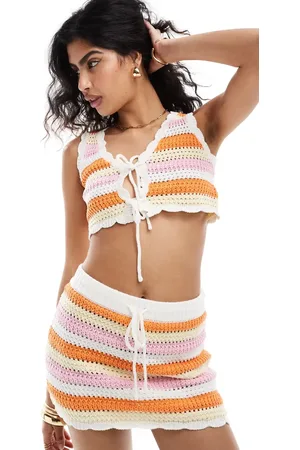 The Frolic Exklusiv – Tropic – Vorne gebundenes, mehrfarbiges Häkel-Strandtop, Kombiteil