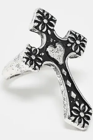 Reclaimed – Unisex-Ring in mit Kreuz-Design und Herz-Detail