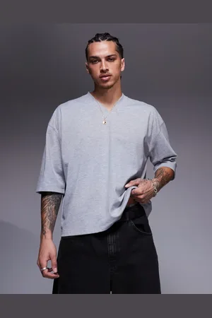 ASOS – Schweres, kastiges Oversize-T-Shirt in meliertem mit V-Ausschnitt