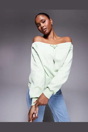 ASOS – Sweatshirt aus Interlock in Pastellgrün mit Carmen-Ausschnitt und Bindedetail