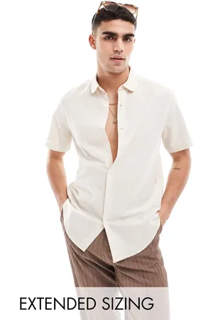 ASOS – Elegantes Leinenhemd in Ecru mit normalem Schnitt und Clubkragen