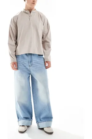 Pull&Bear – Superweite Jeans in Hellblau mit umgeschlagenem Saum