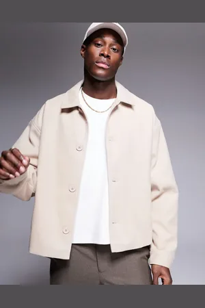 ASOS – Angeraute Harrington-Jacke in Steinbeige mit Oversize-Passform