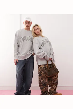 COLLUSION Unisex – Leichtes Oversize-Sweatshirt in meliert mit College-Design