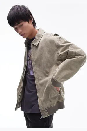 Topman – Locker geschnittene Bomberjacke aus Denim in verwaschenem Khaki