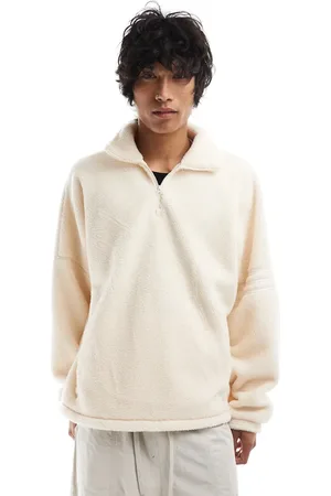 adidas – Neuclassics – Fleece-Sweatshirt mit kurzem Reißverschluss in Beige