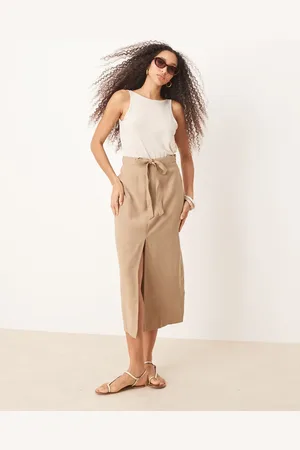JDY – Midirock in Beige mit Kordelzugbund