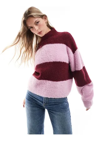 Brave Soul – Hochgeschlossener Pullover mit Streifen in Burgunderrot und Flieder