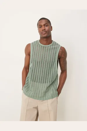 ASOS – Kastiges Relaxed-Fit-Tanktop aus Häkelstoff in Hellgrün