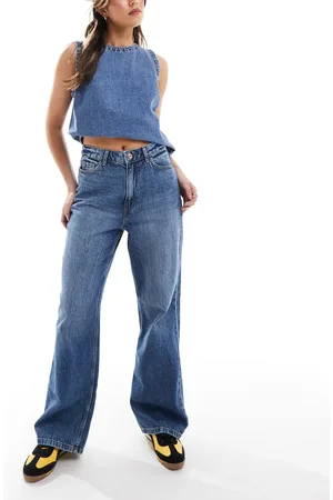 New Look – Adalae – Jeans in Mittelblau mit weitem Bein
