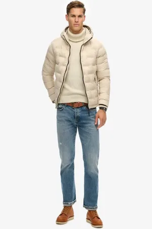 Superdry – Kurze, gesteppte Puffer-Jacke in Zement-Beige
