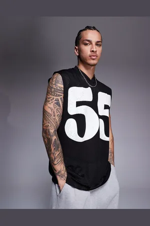 ASOS – Oversize-Tanktop in aus Netzstoff mit Sport-Print