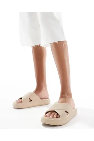 ASOS – Forever – Slider mit gekreuzten Riemen und dicker Sohle in Beige