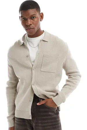 New Look – Strickjacke in Steinbeige mit Taschendetail