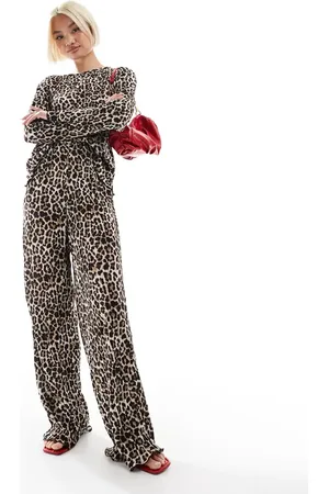 Pieces® – Plissierte Hose mit Leopardenmuster mit weitem Bein, Kombiteil