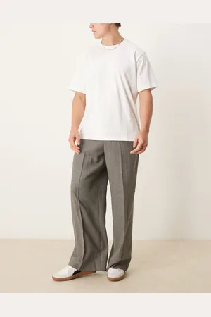ASOS – Elegante, locker geschnittene Hose in grauer Wolloptik mit Fischgrätmuster