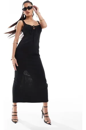 ASOS – Transparentes Midikleid in mit Körbchendetail und geschnürter Vorderseite