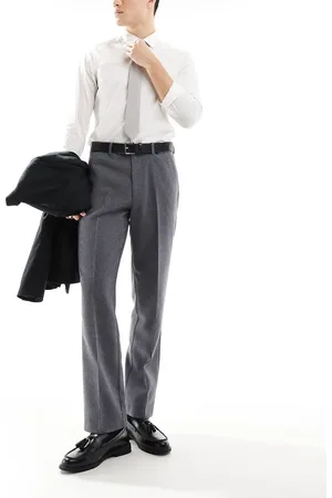 ASOS – Elegante Twill-Hose aus Wollmix in Anthrazit mit geradem Bein