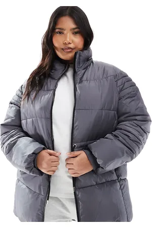 Yours – Wattierte Jacke in Grau mit nach hinten abfallendem Saum