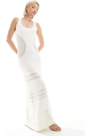 4th & Reckless – Gestricktes Maxi-Strandkleid in Cremeweiß mit U-Ausschnitt und Einsatz