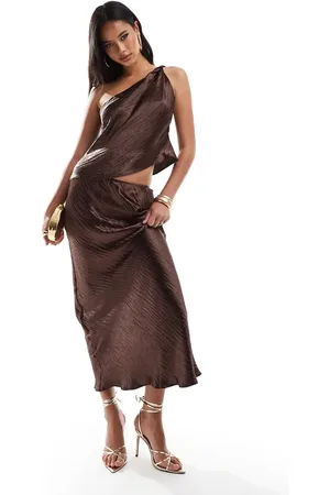 ASOS – Asymmetrischer Satin-Maxirock in Schokobraun, Kombiteil