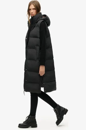 Superdry – Longline-Pufferweste in mit Kapuze