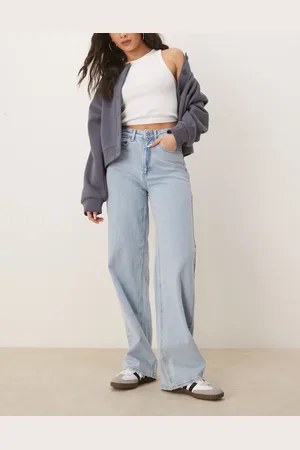 VILA – Denim-Jeans in Hellblau mit hoher Taille und weitem Bein