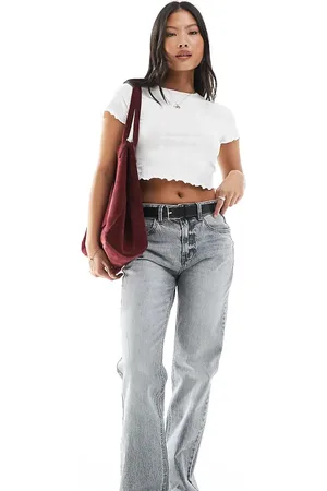 Stradivarius Petite – D98 – Straight Jeans in dunkelgrauer Waschung