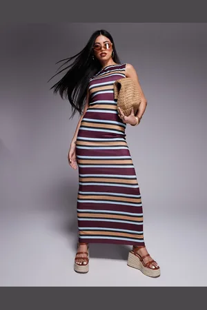 ASOS – Maxikleid mit Streifen, U-Boot-Ausschnitt und tiefem Rückenausschnitt