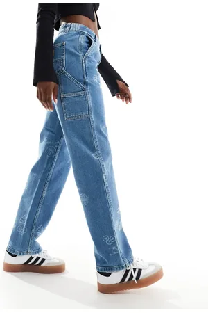 Carhartt – Lockere, gerade geschnittene Jeans in Bleich-Waschung mit Stempelmuster