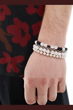 ASOS – 4er-Pack Armbänder mit Kunstperlen und im Kettenstil in Silberton