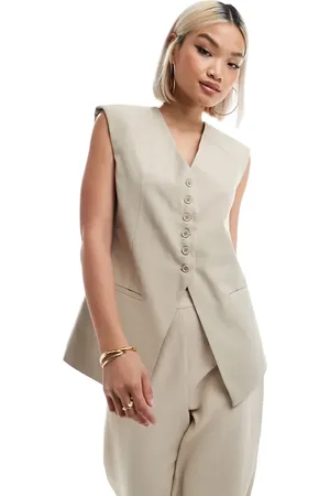 ASOS – Longline-Weste in Steinbeige mit akzentuierten Schultern