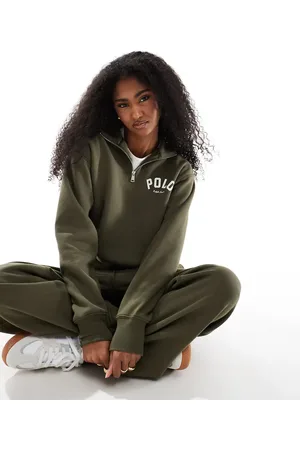 Ralph Lauren – Sweatshirt in Dunkelgrün mit kurzem Reißverschluss, Kombiteil