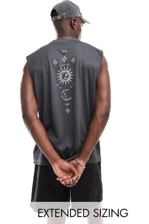 ASOS – Oversize-Tanktop aus Sport-Netzstoff in mit Print entlang der Wirbelsäule